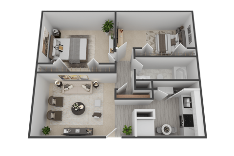 a 3d floor plan of a one bedroom apartment